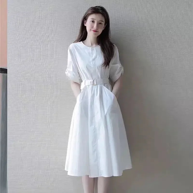 🍒White dress for women summer clothes midi formal occasion outfit femalechic luxury clothing elegant pretty Y2k wear Blanc Beauty