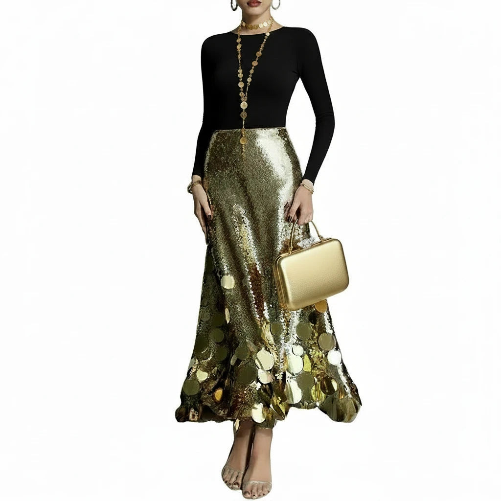 🍒Sequins party skirt elegant midaxi length occasion clothes for women solid shiny club wear party night female fashion Delectable Dazzle