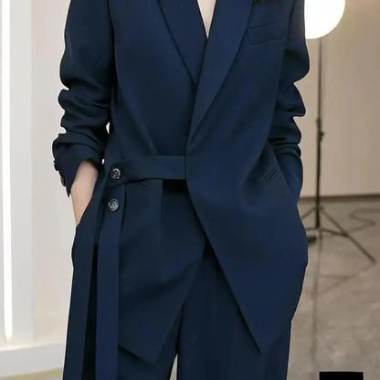 🍒Blazer suit casual jacket women and matching wide leg pants cool loose blazer outfit wide leg long pants two piece set female fashion wear Slick Chic