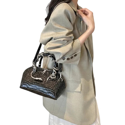 🍒Designer luxury bags for women crocodile pattern grab bag with top-handle hardware wild shoulder crossbody handbag with snake design  Sweet Slippy Snakey