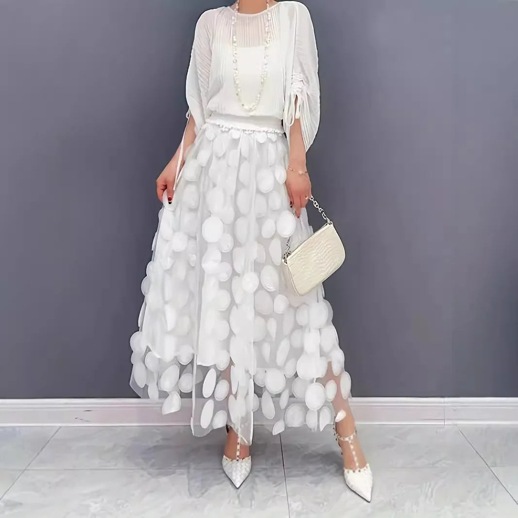 🍒Womens polka dot 3D design tulle mesh skirt retro elastic waist long length a-line occasion wear beach party wear street fashion feminine street wear You Will Be Dotty About These Spots