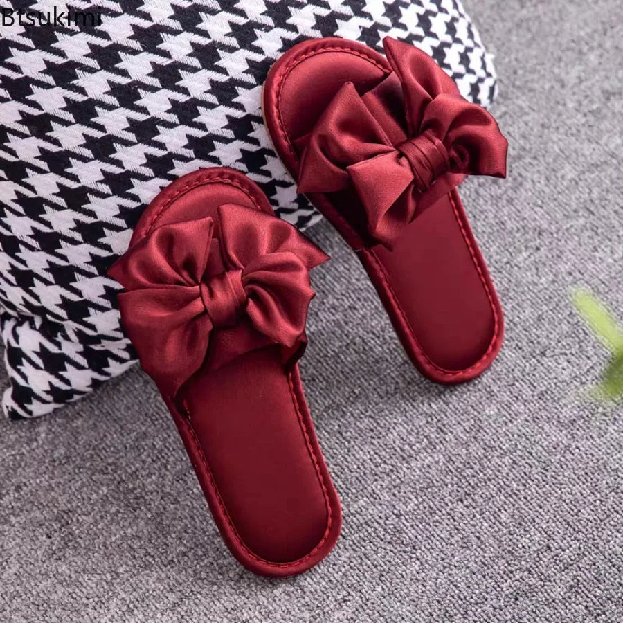 🍒Wedding slippers peep toe bedroom home sandals bride bridesmaid Newlywed Celebration shoes with silk bow smart casual slides for women luxury high end shoes Slipp -her A Gift And Gift Yourself