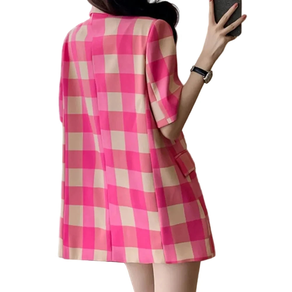 🍒Spring summer blazer light luxury high-end blazer women's check fashion jacket loose fit design suit top smart casual clothing for women   Check Out This Hottie