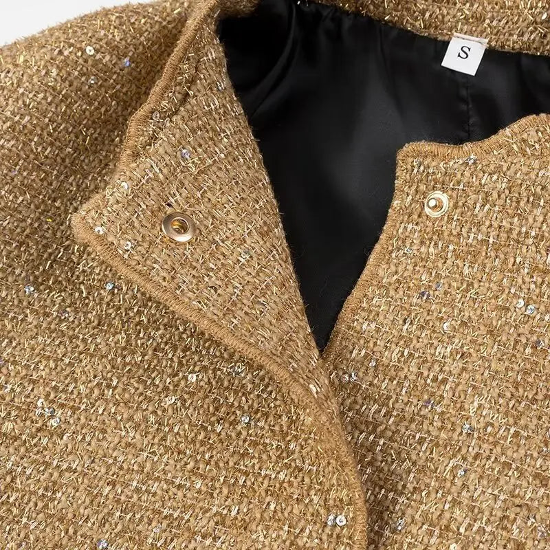🍒Sequin bomber Jacket women Y2k gold Colour stand collar short coat long sleeve  spring fashion high Streetwear occasion wear smart casual clothing for women  Spring Into Shimmer