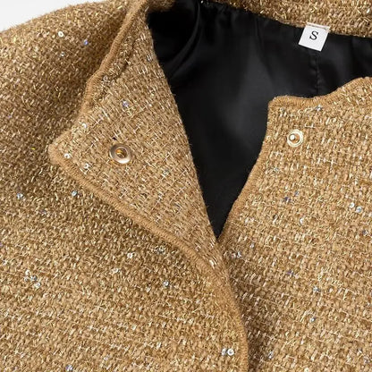 🍒Sequin bomber Jacket women Y2k gold Colour stand collar short coat long sleeve  spring fashion high Streetwear occasion wear smart casual clothing for women  Spring Into Shimmer