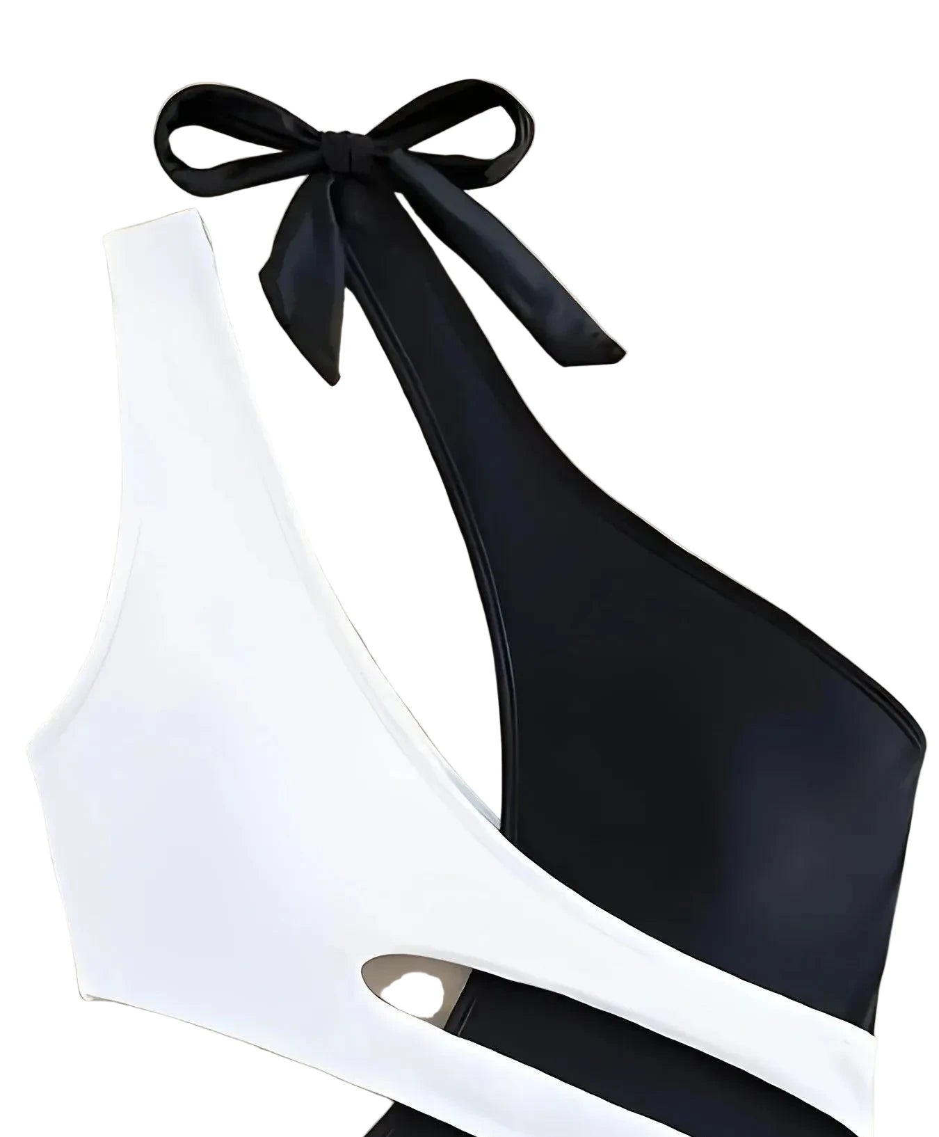 🍒One-piece swimsuit colour block collision single shoulder bathing suit strap design high eastic backless swimwear type european style swimming costume with tie straps  SHOREly CHIC