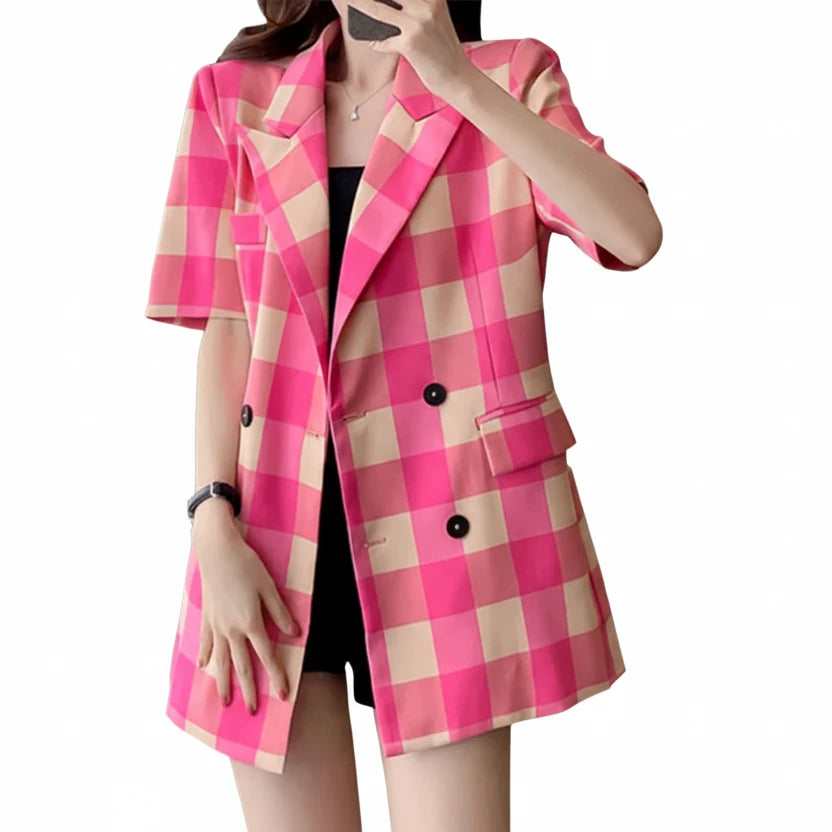 🍒Spring summer blazer light luxury high-end blazer women's check fashion jacket loose fit design suit top smart casual clothing for women   Check Out This Hottie