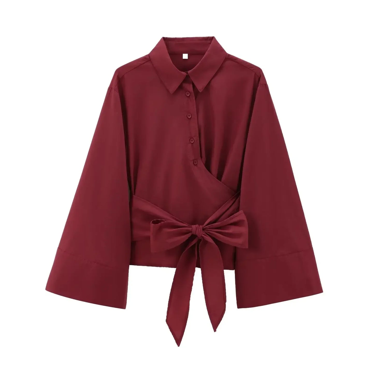 🍒Long sleeve shirt jacket spring summer women's tie top with wide sleeves female fashion clothing solid shirt smart casual Blouse  Cool Jewellies