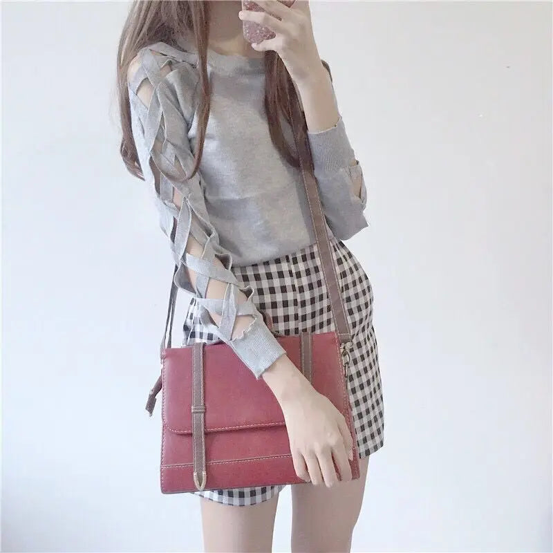 🍒Knitwear top for women Female spring autumn clothes women's long sleeve black top  chic t-shirt with sleeve design