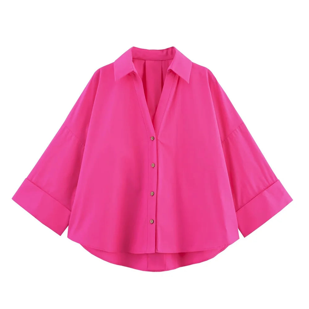 🍒 Womens oversized button - down shirt with rolled up sleeves v -neck for a chic Look smart casual clothing relaxed blouse officewear tops BATle The Day In Your WINGS