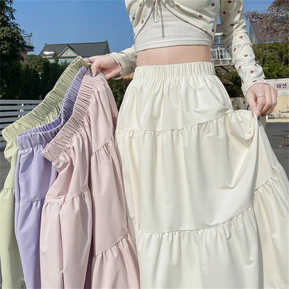 🍒Womens long skirts vintage sweet skirt high waist female fashion clothes maxi girly pink black loose jersey a-line umbrella maxi skirt  Carry This Umbrella