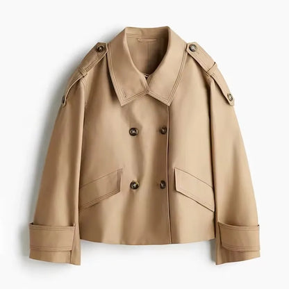 🍒Vintage double breasted trench commuter coat women loose long sleeve Jacket spring autumn elegant stand collar outerwear