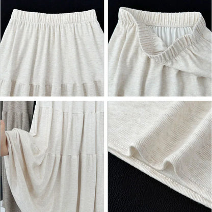 🍒Women's knitted skirts high waisted long loose soft a-line fashion tiered midi skirt outfit casual preppy style clothing  Ease Into Jersey