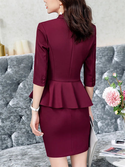 🍒Red 2 piece womens suit fashion skirt set business wear office workwear light blazers for women half sleeve top and mini skirt Berry Beautiful