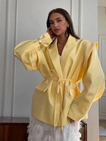 🍒 Blazer with band womens summer jacket with  turn-down collar long sleeve outerwear  oversized coat with pockets chic   women's fashion Overide Ordinary Oversize