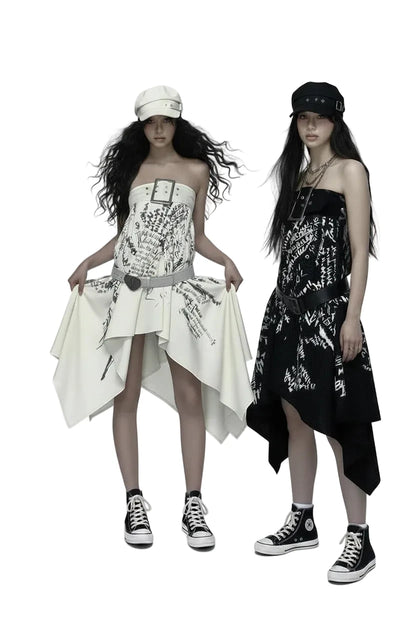 🍒Irregular letter print skirt shark bite skirt high waist long for women's y2k aesthetic vintage fashion streetwear Word On The Street These Are Cool Clothes