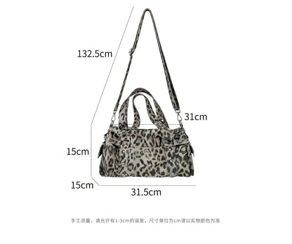 🍒Vintage leopard handbag rivet bag motorcycle barrel shaped crossbody bag boston casual female shoulder fashion totes  Jump On This Animal Its Barrels Of Fun