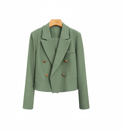 🍒Crop blazer for women long sleeve short double breasted Jacket smart casual outerwear  occasion spring and autumn fashion   Cream Of The Crop Cool
