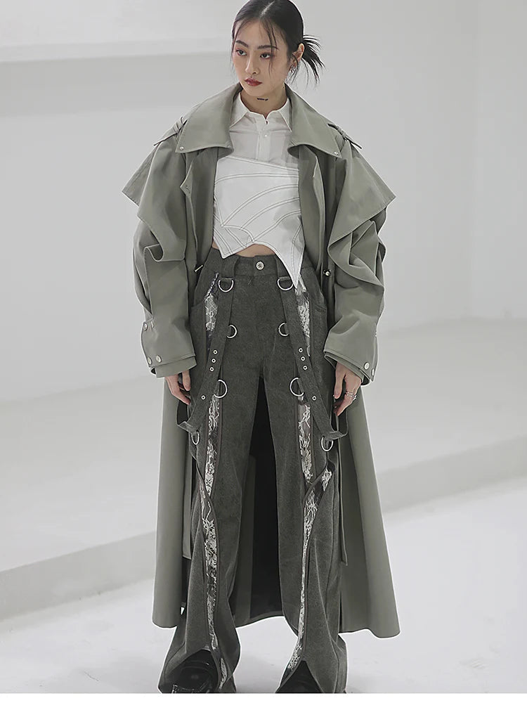 🍒Long oversized trench coat elegant ruffled outerwear for women double breasted luxury designer overcoat runway fashion  Trendy Travel Trench Classic Comfort