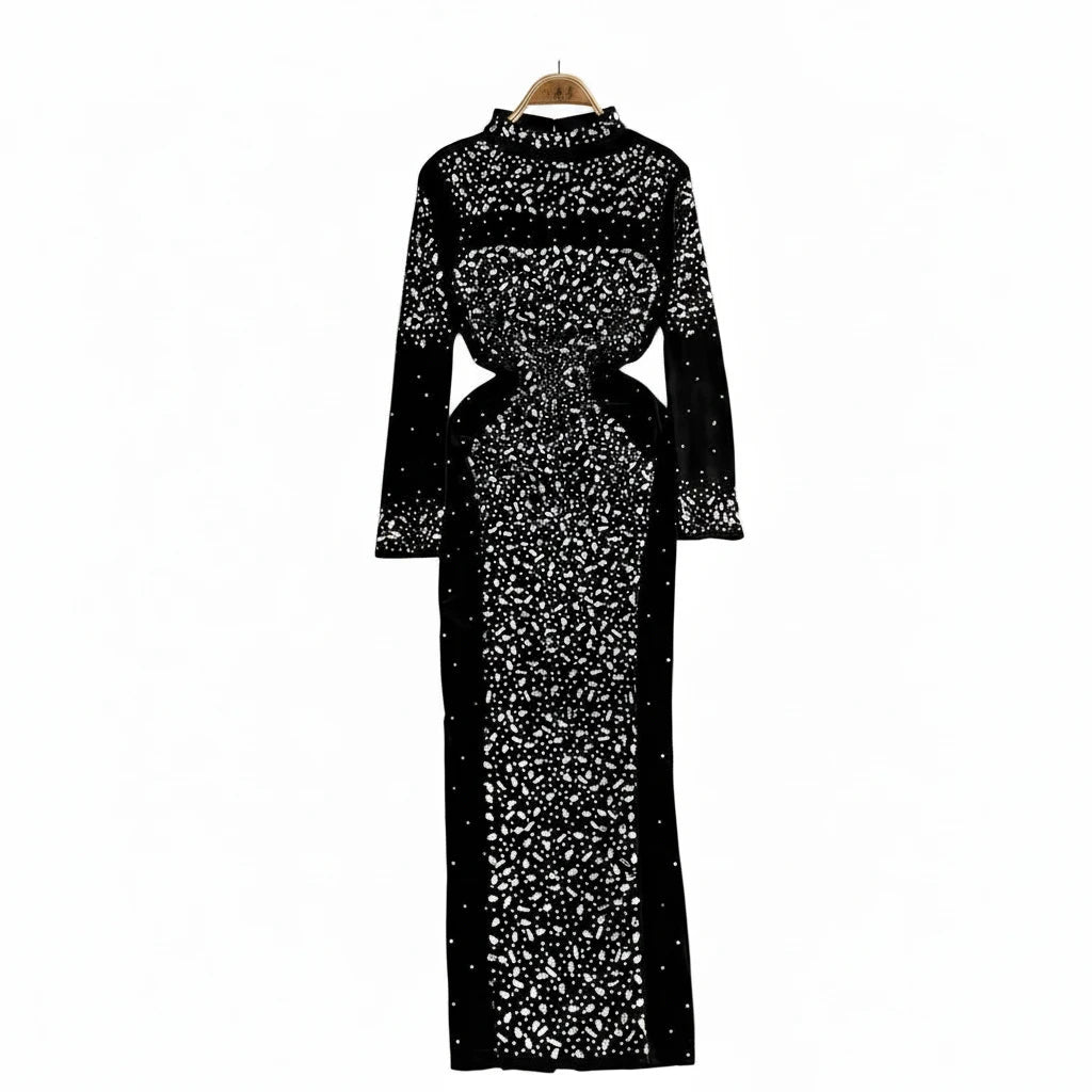 🍒Bodycon o-neck long sleeve dress glitter rhinestone outfit velvet chic vintage style clothing chic autumn fall fashion party occasion wear Get Wine Stoned