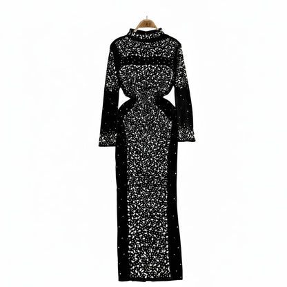 🍒Bodycon o-neck long sleeve dress glitter rhinestone outfit velvet chic vintage style clothing chic autumn fall fashion party occasion wear Get Wine Stoned