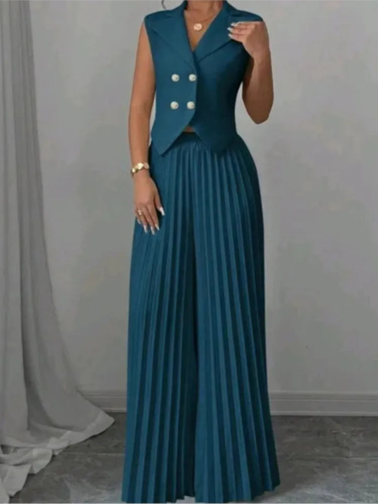 🍒Womens vest outfits cropped waistcoat plus trousers two piece set formal spring summer fashion retro wide-leg pleated pants and slimming sleeveless cropped vest occasion wear  smart casual Invest In A Vest Set