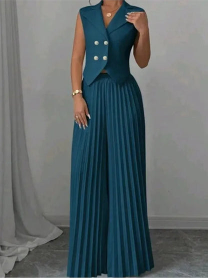 🍒Womens vest outfits cropped waistcoat plus trousers two piece set formal spring summer fashion retro wide-leg pleated pants and slimming sleeveless cropped vest occasion wear  smart casual Invest In A Vest Set