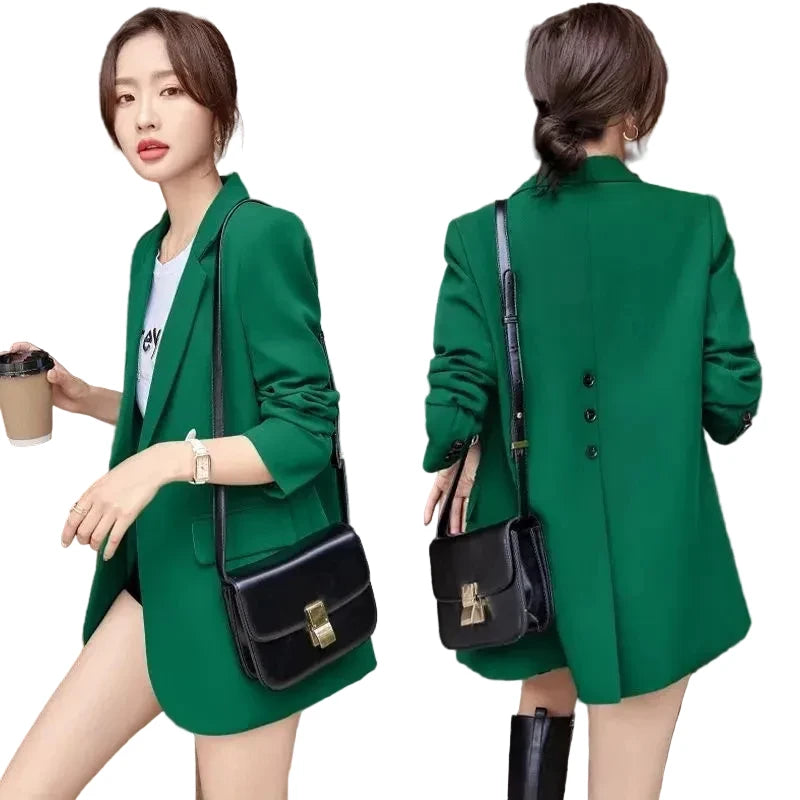 🍒Womens slim blazer spring autumn long sleeve chic office clothing notched lapel solid suit jacket female smart casual clothes  Button Up On style