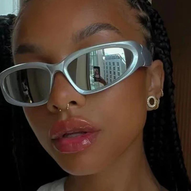 🍒Wrap around sunglasses Y2k luxury sunglasses women sun glasses 2000'S shades glasses high protection UV400 sunnies female eyeglass sunshade Slick Silver Sunnies