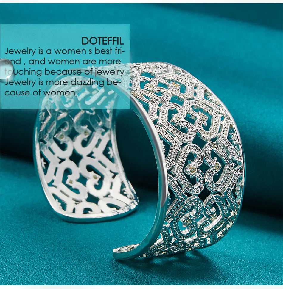 🍒925 Sterling silver bangle big 28mm heart bracelet silver woman's jewellery wedding engagement fashion party wear jewellery Wear Your Heart On Your Sleeve