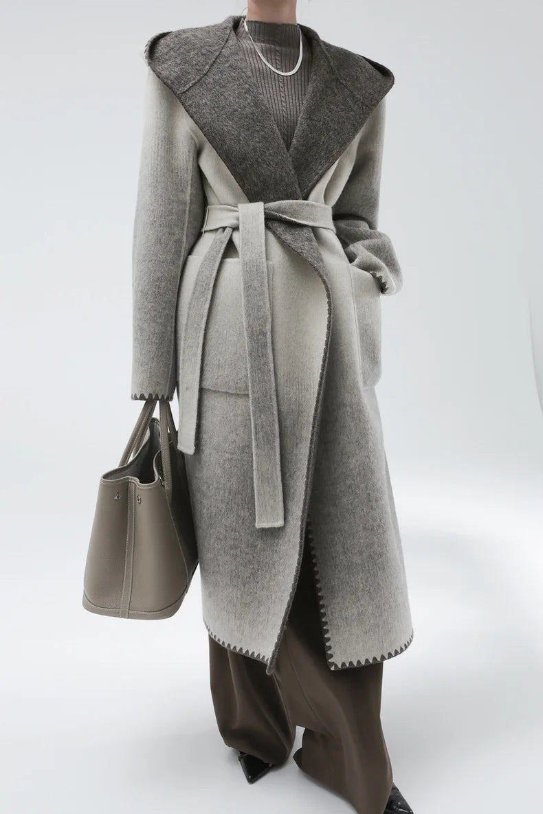 🍒Pink wool mix coat with hood and belt stylish winter overcoat colourful modern fashion coat smart casual outerwear women Look Candy In Floss Wool