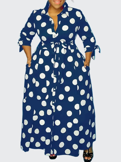 🍒Plus size polka dot dress with sleeves printed high waist outfit maxi dress smart casual women a-line dress  LONGing for this DOTty, PRINT at check out