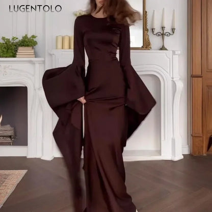 🍒Cocktail party dress big swing  bell sleeve outfit empire waist banquet clothing solid maxi gown party wear Be The Bell Of The Ball In Your Bell