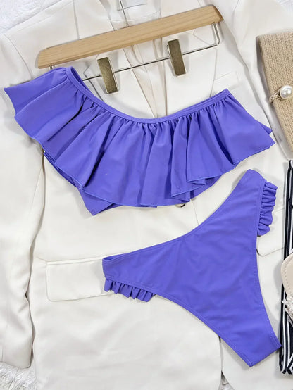 🍒Bikini swimwear for women swimsuit with big ruffle single shoulder bikinis set bathing suit beachwear female beach fashion River In Your Ruffles