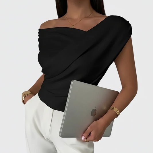 🍒Fashion office wear female slash neck top sleeveless one shoulder top for women elegant summer shirt white black off shoulder top holiday wear blouses smart casual vacation clothes Make No Mistake Close This Drape