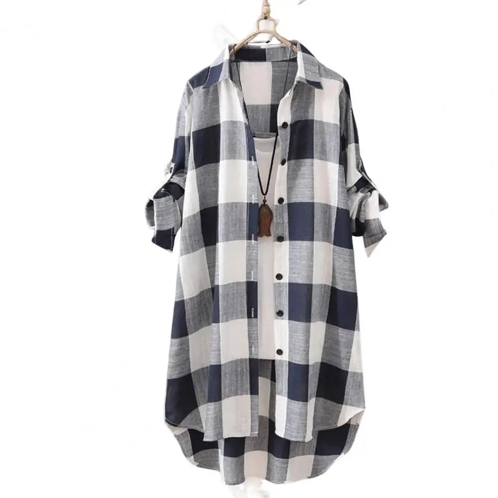 🍒Lapel shirt dress stylish plaid shirt coat women lapel long sleeve cardigan autumn outfits casual work shirts for ladies