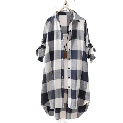 🍒Lapel shirt dress stylish plaid shirt coat women lapel long sleeve cardigan autumn outfits casual work shirts for ladies