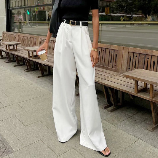 🍒Pure white trousers women high waist wide leg pants smart  casual clothing party occasion wear chic fashion fashion style Be The Cat That Got The Cream