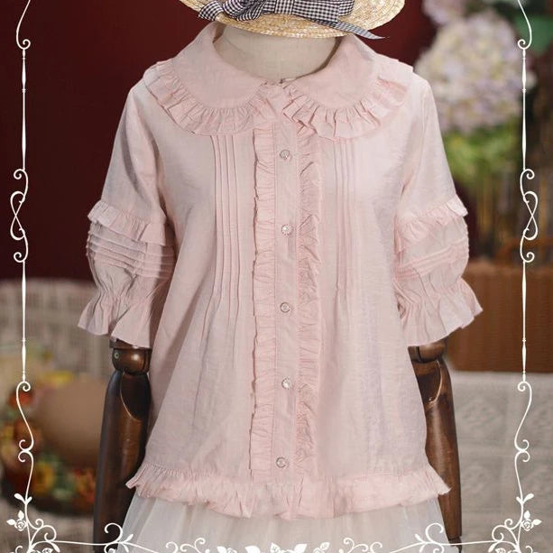 🍒Peter Pan shirt Women single breasted sweet blouse Y2k aesthetic ruffled Loose top sweet girl fashion smart casual wear Peter Pan And Cherritreewendy