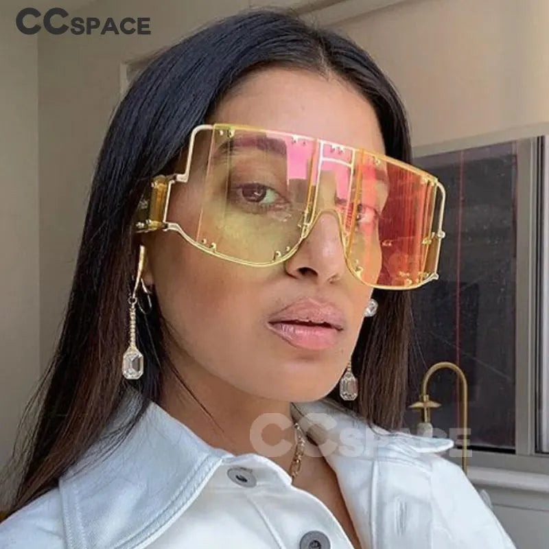🍒Square oversized mirror sunglasses unisex shades glasses metal rivet trend unique eyewear sunnies UV400 protection Clear Cools