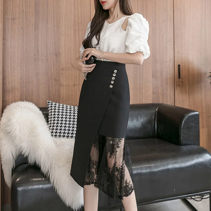 🍒Midi black skirts for women fashion new summer wear occasion wear evening party wear lace  midi fashion  No Medioca With This Midi