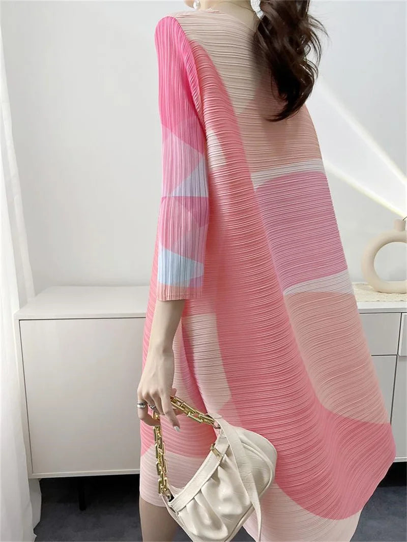 🍒Womens dresses evening  beautiful printed pleated outfit summer plus size fashion loose long female fashion