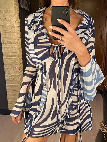 🍒Long sleeve mini sundress striped ruffled dress v-neck for women beach dress party club wear Zip Up This Zeberdy