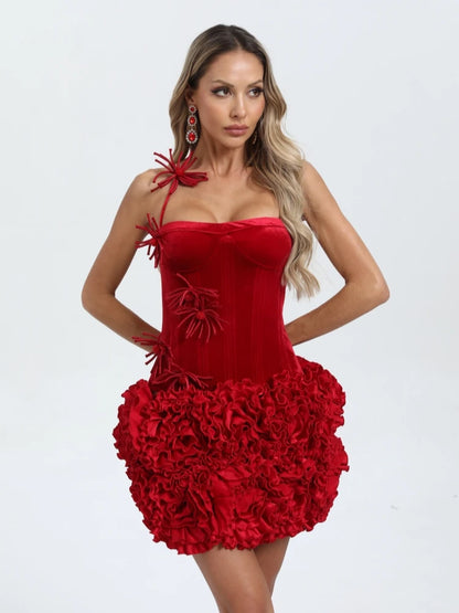 🍒Women's skirt two piece set halter corset top 3d floral outfit corset top with matching skirt mini lace-up back bustier suits celebrity party wear COCK -ya TAIL Cothes