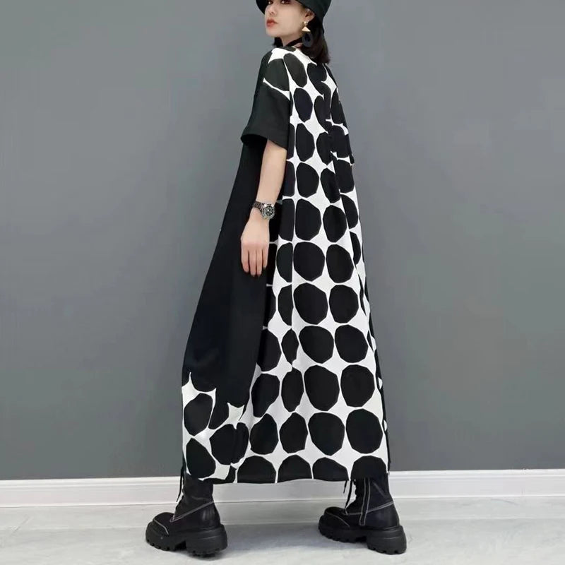 🍒Polka dot fashion summer clothing plus size for woman pullover dress a-line loose fit chic casual wear Spot the Spots