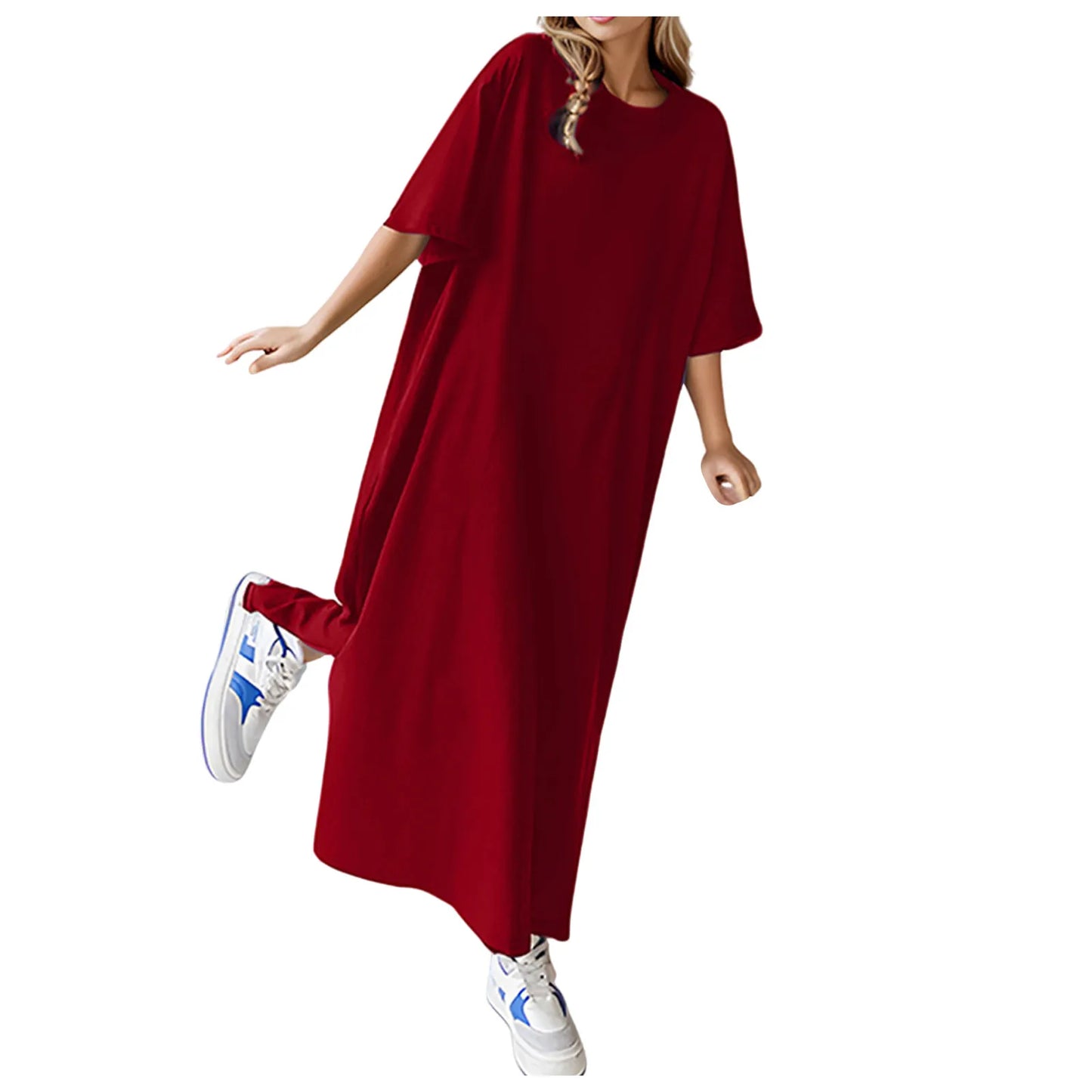 🍒Plus size loose dresses t-shirt dress lounge wear short sleeve outfit long maxi oversized summer fashion beach sundress up to 3XL Best Basics