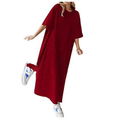 🍒Plus size loose dresses t-shirt dress lounge wear short sleeve outfit long maxi oversized summer fashion beach sundress up to 3XL Best Basics