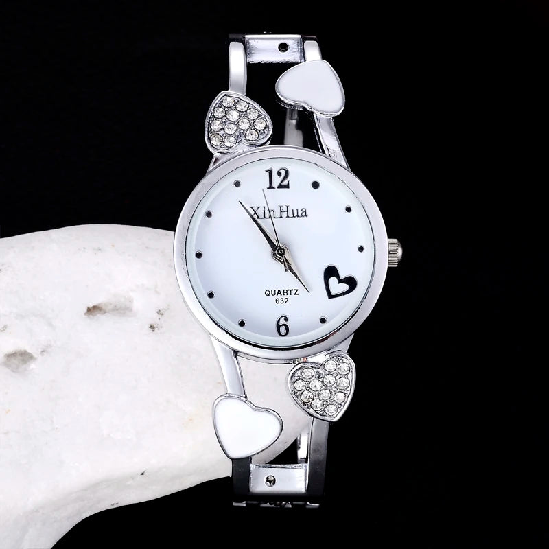🍒Womens heart watch Design quartz fashion bangle silver classic crystal Stainless Steel colour face wristwatch smart casual jewellery   Watch This Bang For Your Buck