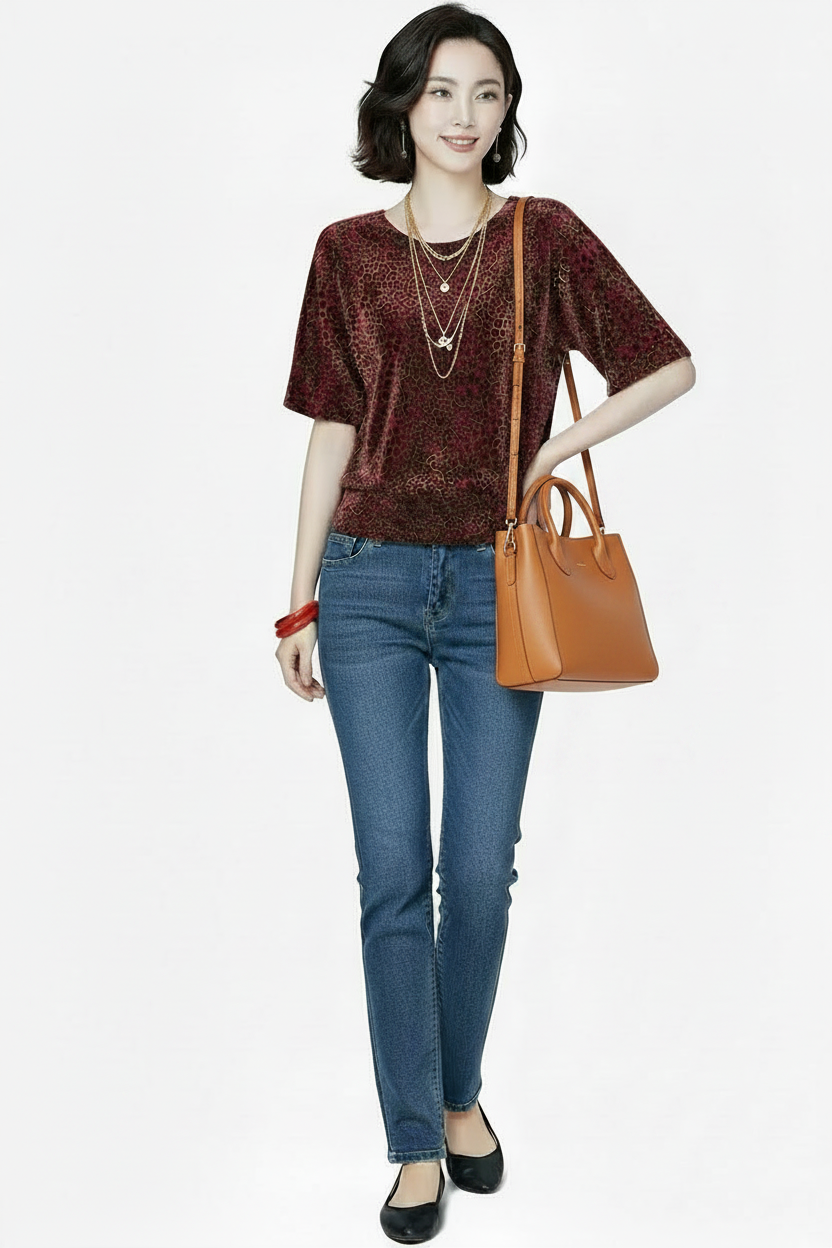 🍒Short sleeve womens blouses o-neck shirt smart casual women leopard print party top with elasticated waist office shirts Simple Vintage style clothing Simple Style Statement