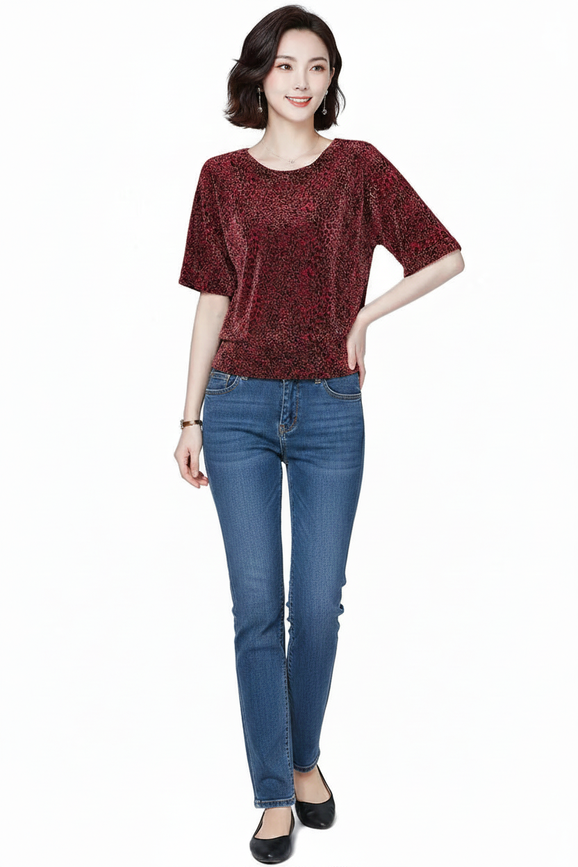 🍒Short sleeve womens blouses o-neck shirt smart casual women leopard print party top with elasticated waist office shirts Simple Vintage style clothing Simple Style Statement